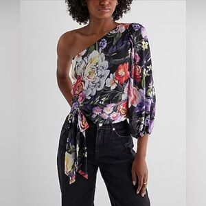 NWT Express Multicolor Floral One-Shoulder Blouse